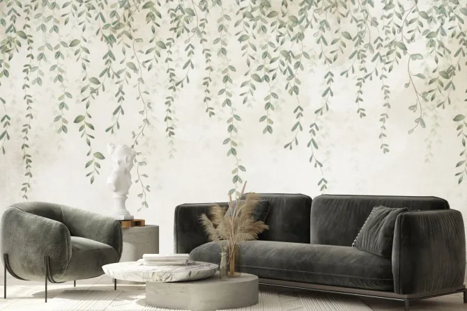 Fototapeta: Zielone liście gałęzie zwisające z góry styl vintage