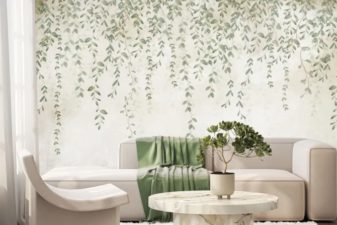 Fototapeta: Zielone liście gałęzie zwisające z góry styl vintage