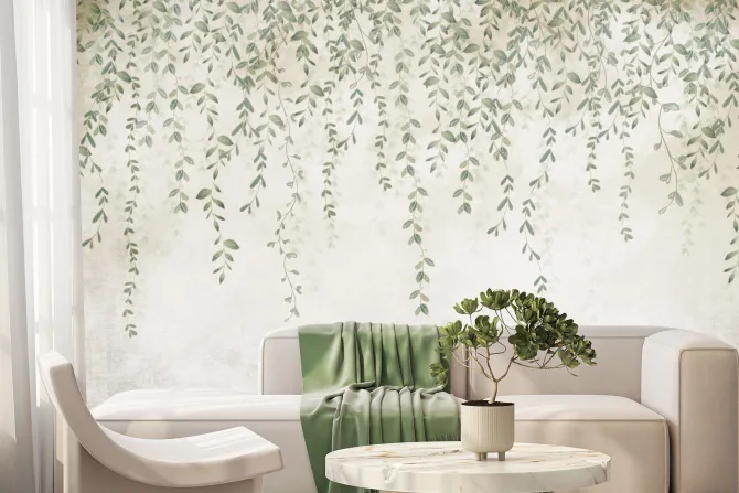 Fototapeta: Zielone liście gałęzie zwisające z góry styl vintage