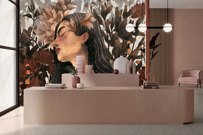 Fototapeta: Zmysłowa kobieta w otoczeniu kwiatów