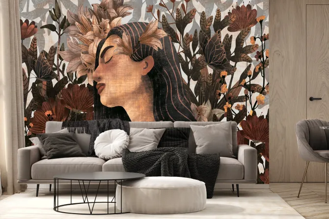 Fototapeta: Zmysłowa kobieta w otoczeniu kwiatów