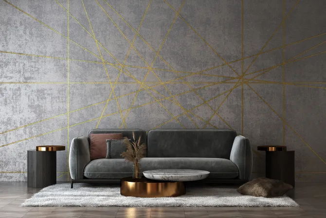 Fototapeta: Złotawe linie na imitacji betonu nowoczesna kompozycja