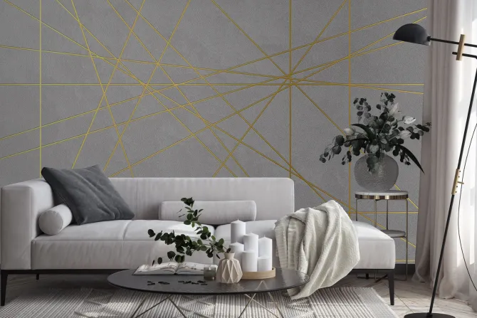 Fototapeta: Złotawe linie na imitacji betonu nowoczesna kompozycja