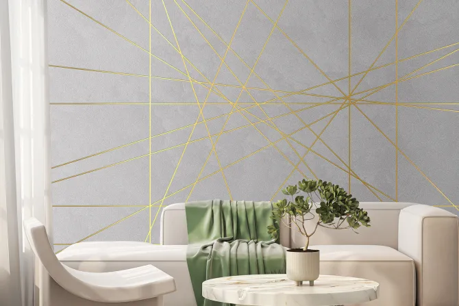 Fototapeta: Złotawe linie na imitacji betonu nowoczesna kompozycja