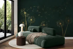 Fototapeta: Złote dmuchawce na zielonym tle