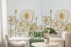 Fototapeta: Złote malowane kwiaty na szarym tle