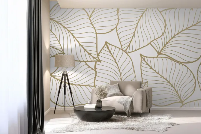 Fototapeta: Złoty szkic liści na białym tle