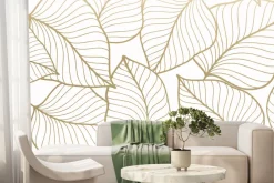 Fototapeta: Złoty szkic liści na białym tle