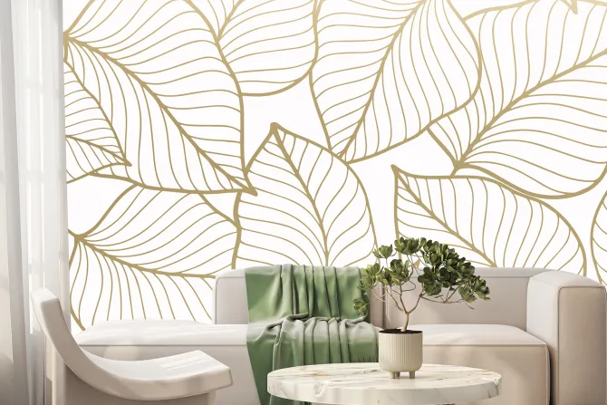 Fototapeta: Złoty szkic liści na białym tle