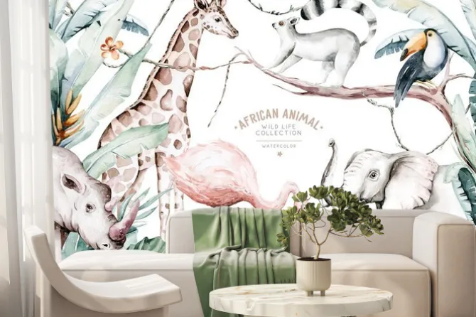 Fototapeta: Zwierzęta afrykańskie akwarela w pastelowych kolorach