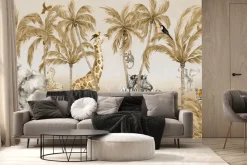 Fototapeta: Zwierzęta dżungli wśród drzew palm