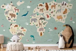 Fototapeta: Zwierzęta ręcznie rysowana mapa świata