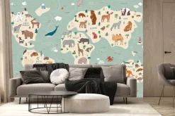 Fototapeta: Zwierzęta ręcznie rysowana mapa świata