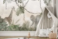 Fototapeta: Zwierzęta safari słoń i żyrafa w dżungli