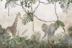 Fototapeta: Zwierzęta safari słoń i żyrafa w dżungli