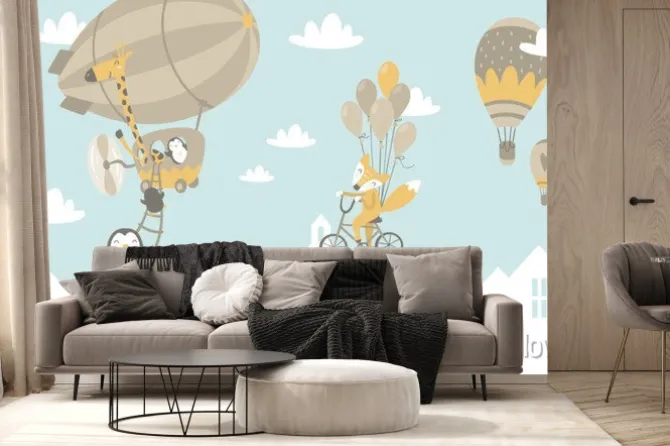 Fototapeta: Zwierzęta w balonach na niebie