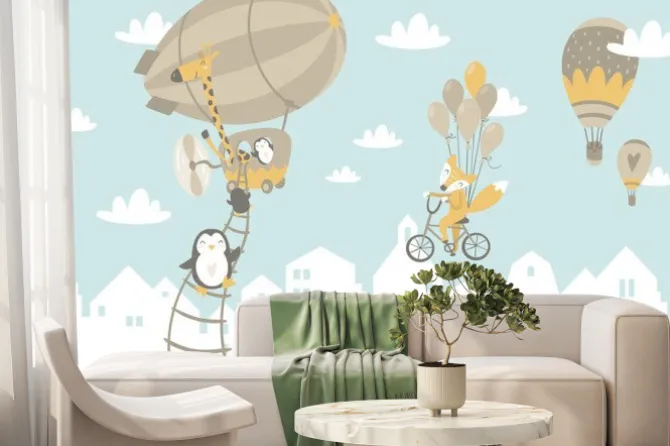 Fototapeta: Zwierzęta w balonach na niebie