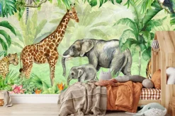 Fototapeta: Zwierzęta w dżungli egzotyczne rośliny akwarela