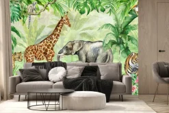 Fototapeta: Zwierzęta w dżungli egzotyczne rośliny akwarela