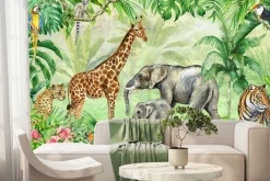 Fototapeta: Zwierzęta w dżungli egzotyczne rośliny akwarela