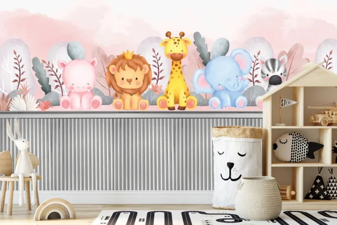 Fototapeta: Zwierzęta wśród roślinności nad deskami