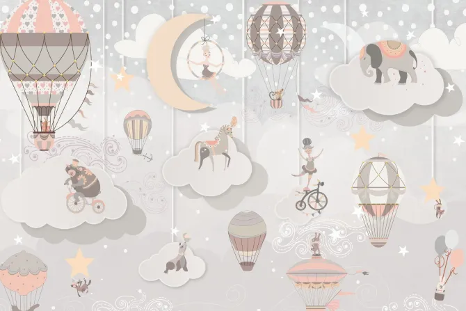 Fototapeta: Zwierzątka i baloniki w bajkowym świecie cyrku