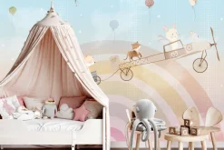 Fototapeta: Zwierzątka i balony na tle tęczy