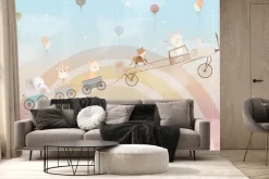 Fototapeta: Zwierzątka i balony na tle tęczy