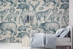 Fototapeta: Zwierzątka leśne wzór w stylu retro