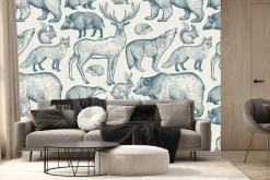 Fototapeta: Zwierzątka leśne wzór w stylu retro