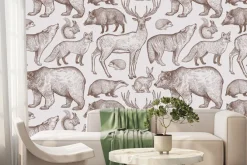 Fototapeta: Zwierzątka leśne wzór w stylu retro