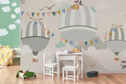 Fototapeta: Zwierzątka liski i balony na niebie