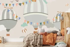 Fototapeta: Zwierzątka liski i balony na niebie