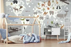 Fototapeta: Zwierzątka na mapie świata dla dzieci