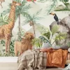 Fototapeta: Zwierzątka safari i egzotyczne ptaki w tropikalnej dżungli akwarela