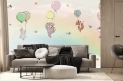 Fototapeta: Zwierzątka uniesione przez kolorowe balony