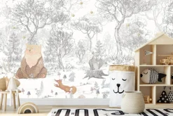 Fototapeta: Zwierzątka w lesie ilustracja w bajkowym stylu