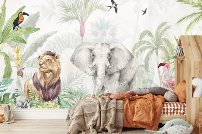 Fototapeta: Zwierzątka wśród tropikalnych roślin w dżungli