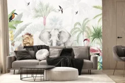 Fototapeta: Zwierzątka wśród tropikalnych roślin w dżungli