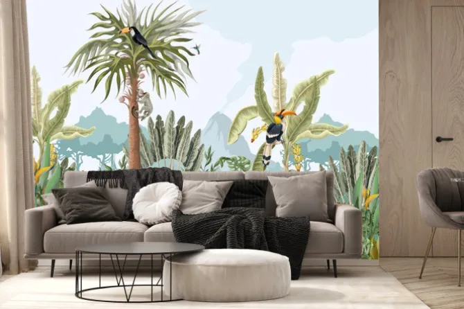 Fototapeta: Zwięrzęta w dżungli wśród tropikalnych roślin