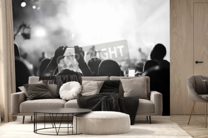 Fototapeta: Zwolennicy nagrywania na koncercie, czarne i białe, hałas