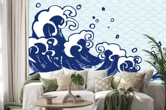 Naklejka: 海 毛筆 水色