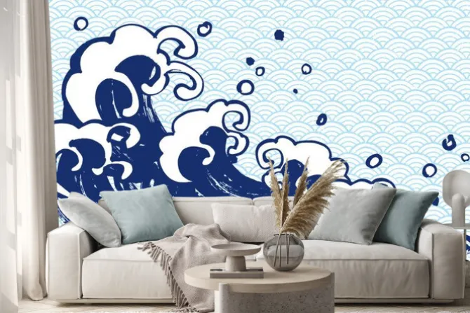 Naklejka: 海 毛筆 水色