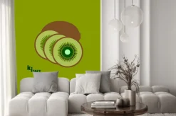 Naklejka: Разрезанный киви на зеленом фоне