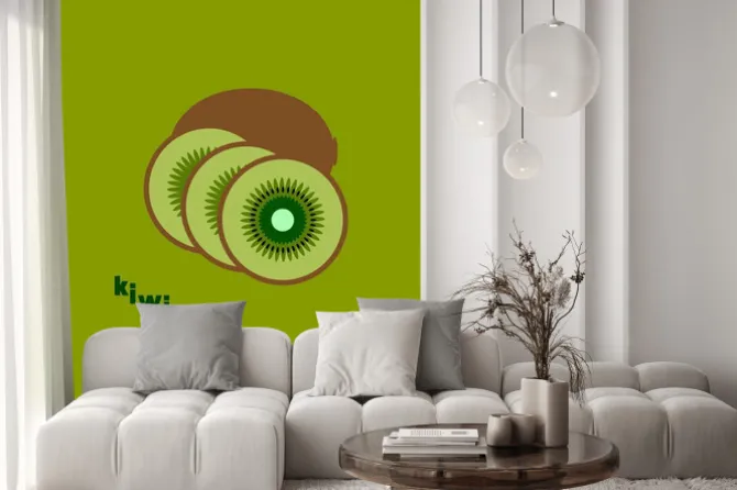 Naklejka: Разрезанный киви на зеленом фоне