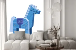 Naklejka: Лошадь-синяя деревянная на белом фоне. векторная иллюстрация