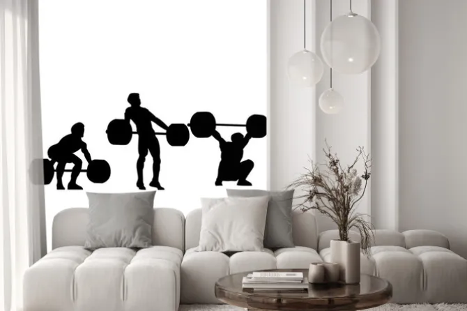 Naklejka: Поднятие штанги, выполнение рывка в трех фазах: тяга, подрыв