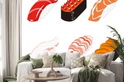 Naklejka: 寿司 六 貫 白 バ ッ ク セ ッ ト - sushi sześć obiektów zestaw