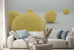 Naklejka: 3 d render of yellow lemons on a white background fell from