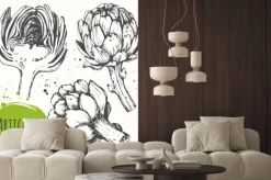 Naklejka: Aartichoke. zestaw ręcznie rysowane karczocha. świeża żywność